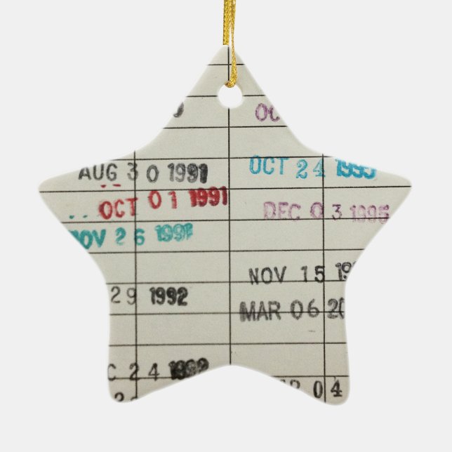 Vintage Library Due Date Cards Ceramic Ornament (Back)