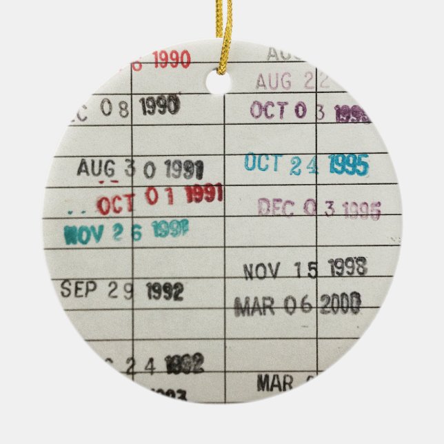 Vintage Library Due Date Cards Ceramic Ornament (Front)