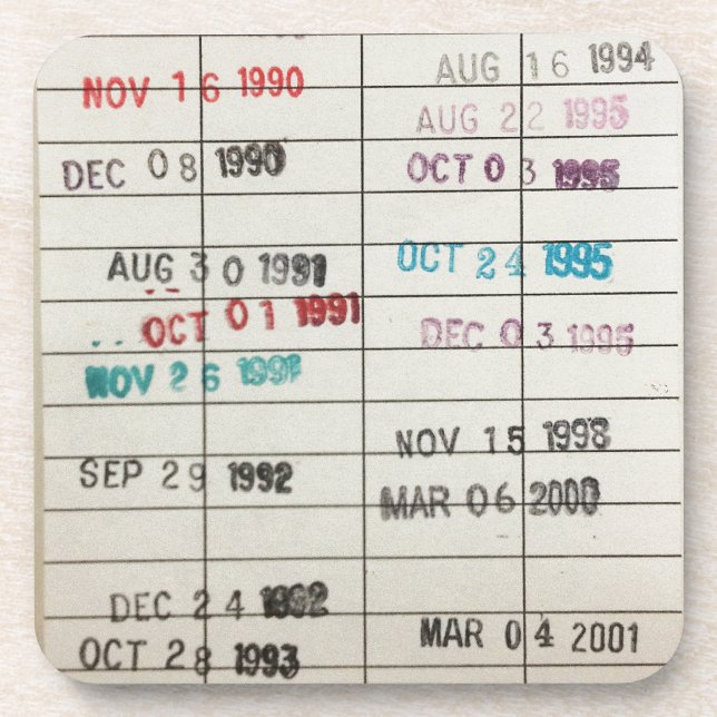 Vintage Library Due Date Cards Coaster (Front)