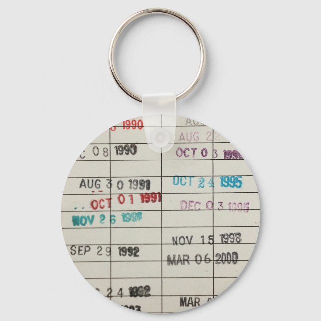 Vintage Library Due Date Cards Keychain (Front)