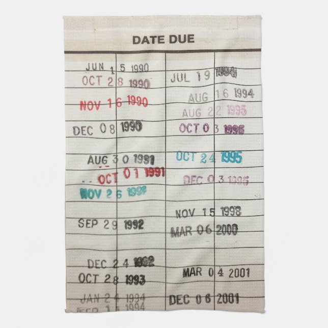 Vintage Library Due Date Cards Kitchen Towel (Vertical)