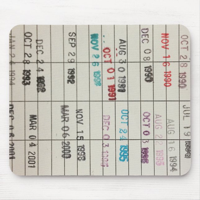 Vintage Library Due Date Cards Mouse Pad (Front)
