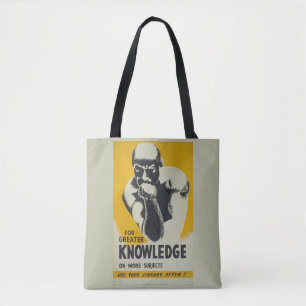 Vintage Library Poster "For Greater Knowledge" WPA Tote Bag