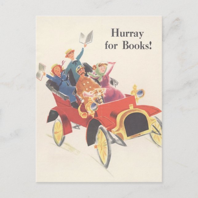 Vintage Library Poster "Hurray for Books" Postcard (Front)