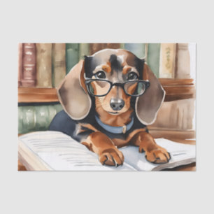 Vintage Library Watercolor Dachshund Tissue Paper