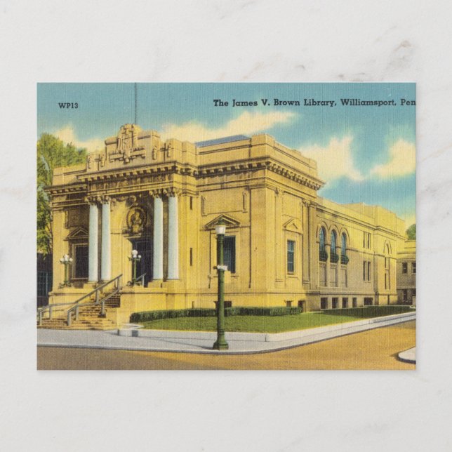 Vintage, Library, Williamsport, Pennsylvania Postcard (Front)