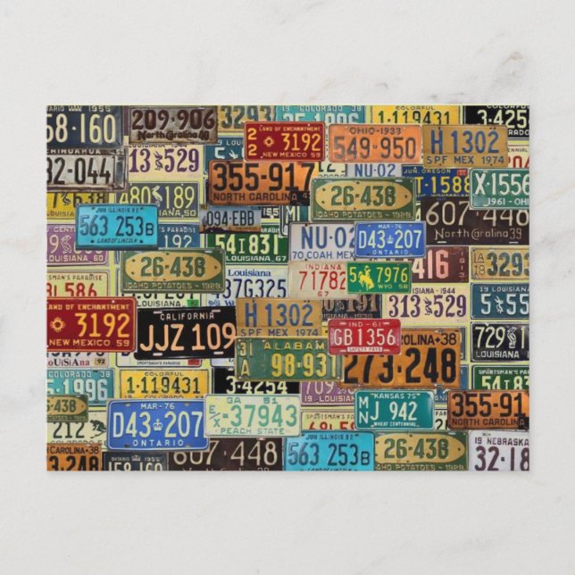 Vintage Licence Plates Postcard (Front)