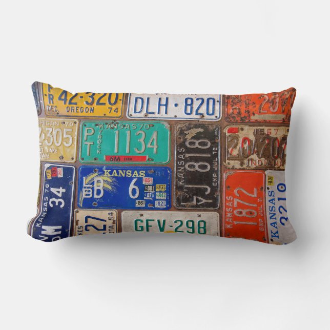vintage license plate collection lumbar pillow (Front)