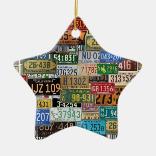 Vintage License Plates Ceramic Ornament
