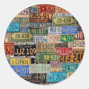 Vintage License Plates Classic Round Sticker