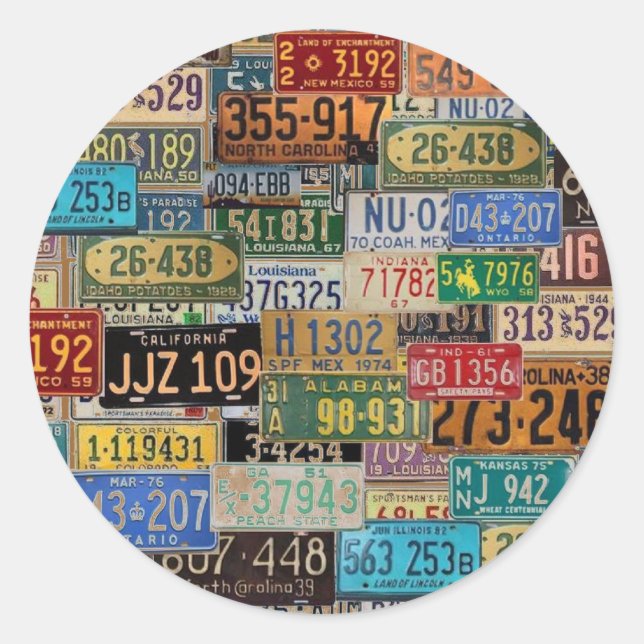 Vintage License Plates Classic Round Sticker (Front)