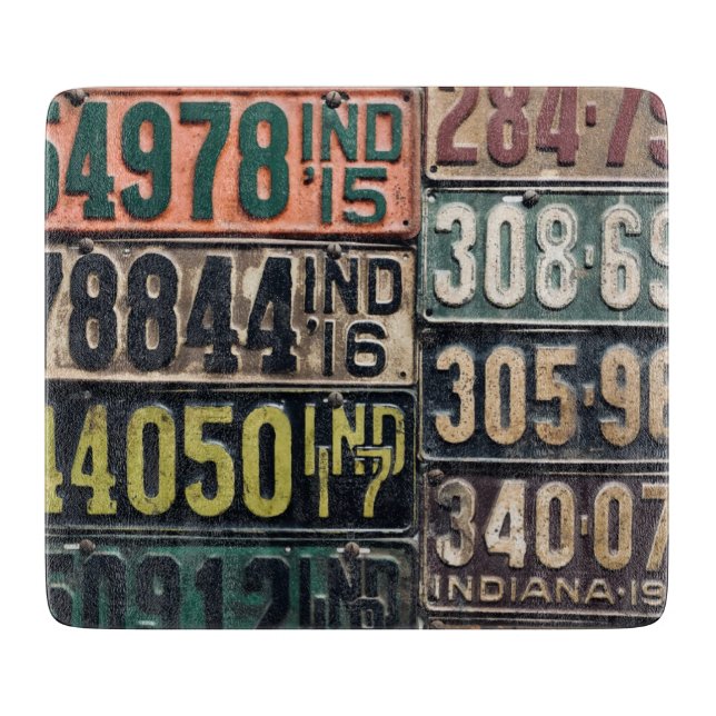 Vintage License Plates Cutting Board (Front)