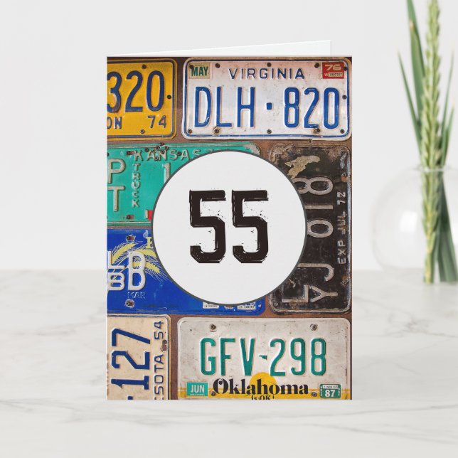 Vintage License Plates for 55th Birthday  Card (Front)