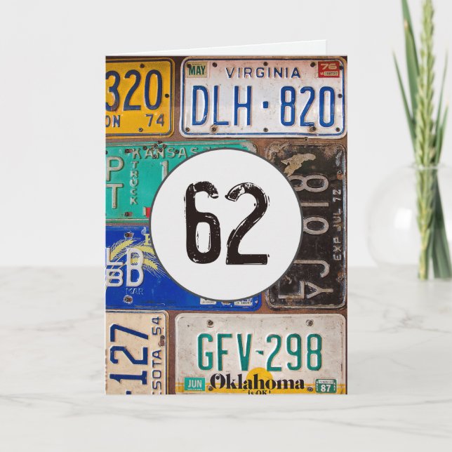 Vintage License Plates for 62nd Birthday   Card (Front)