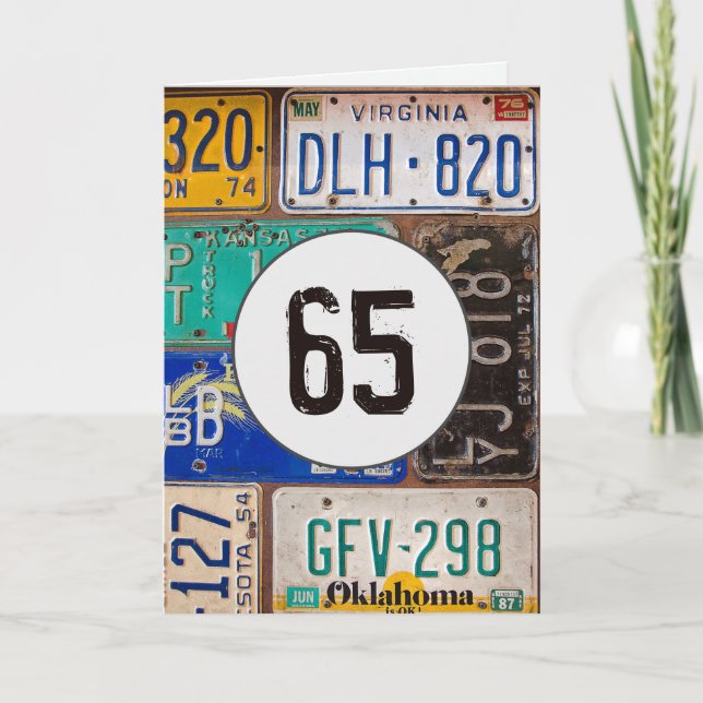 Vintage License Plates for 65th Birthday   Card (Front)