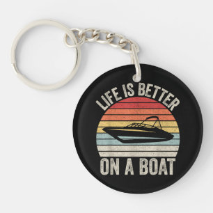Vintage Life Is Better On A Boat Captain Boating P Keychain
