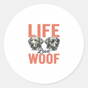 Vintage Life Love Woof Dog Graphic Design_1 Classic Round Sticker