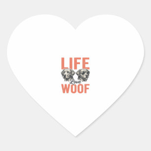 Vintage Life Love Woof Dog Graphic Design_1 Heart Sticker