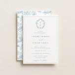 Vintage Light Blue Crest Monogram Wedding Invitation<br><div class="desc">Regency Era Monogram Light Blue Crest,  wedding invitation. Vintage inspired Regency-Era baroque line art monogram crest. Features,  an elegant light blue colour typography design style mix of script and bold type. Chinoiserie style garden pattern backing.</div>