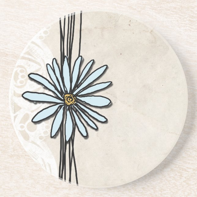 Vintage Light Blue Daisy Coaster (Front)