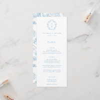 Vintage Light Blue Monogram Crest Floral Menu