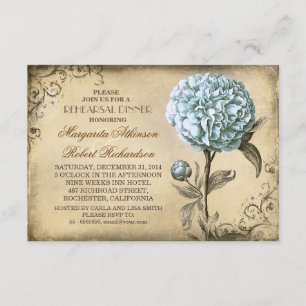 vintage light blue peony rustic rehearsal dinner invitation