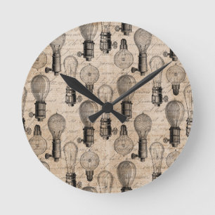 Vintage Light Bulbs Hand Written Retro Lovers Round Clock