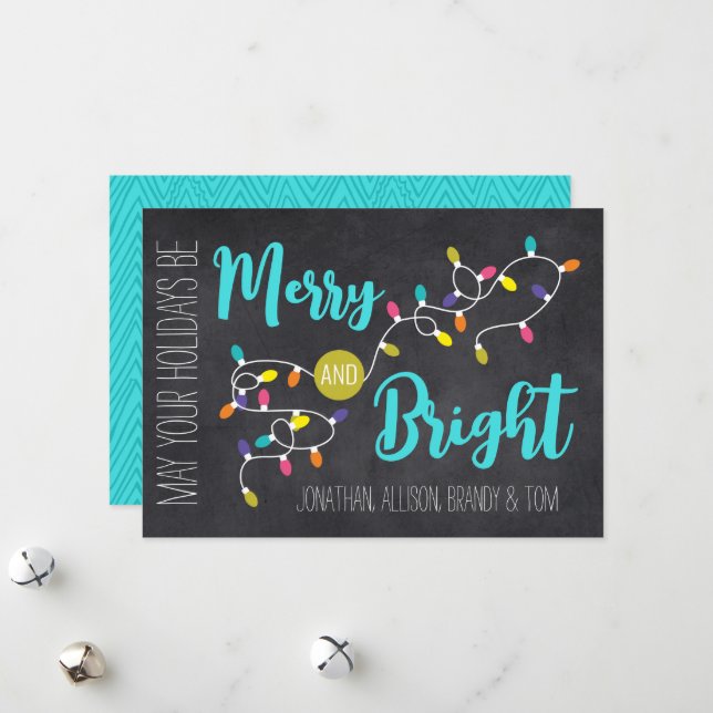 Vintage Light Bulbs Merry & Bright Christmas Card (Front/Back In Situ)