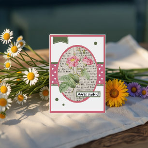Vintage Light Pink Rose Details on the back Invitation