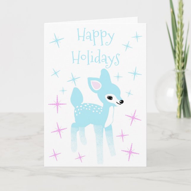 Vintage Light Sky Blue Deer Custom Christmas Card (Front)