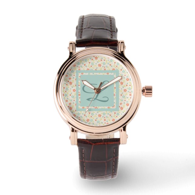 Vintage Light Spring Busy Floral Monogram Watch (Front)