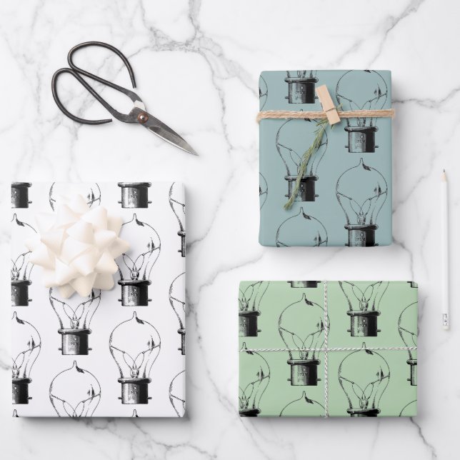 Vintage Lightbulb Pattern Wrapping Paper Sheets  (Front)