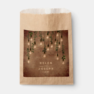 Vintage Lightbulbs Rustic Brick Botanical Wedding Favour Bag