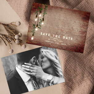 Vintage Lightbulbs Rustic Brick Photo Wedding Save The Date