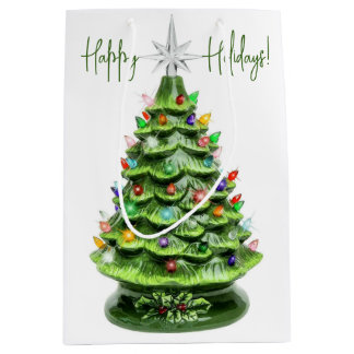 Vintage Lighted Ceramic Christmas Tree Gift Bag