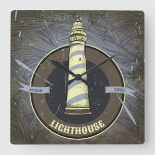 Vintage Lighthouse   1960 Square Wall Clock