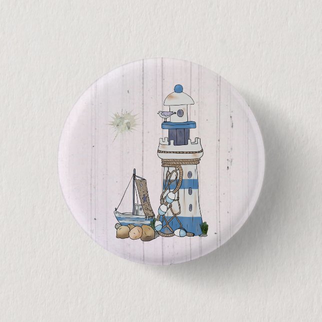 Vintage lighthouse 1 inch round button (Front)