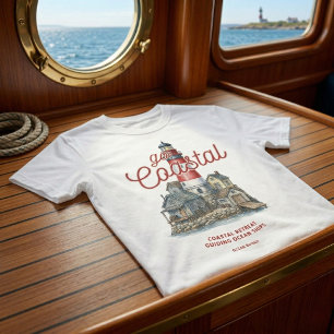 Vintage Lighthouse and Coastal Village Graphic  T-Shirt