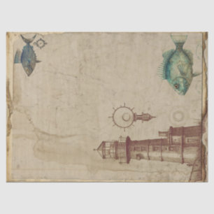 Vintage Lighthouse and Fish Decoupage Tissue Paper