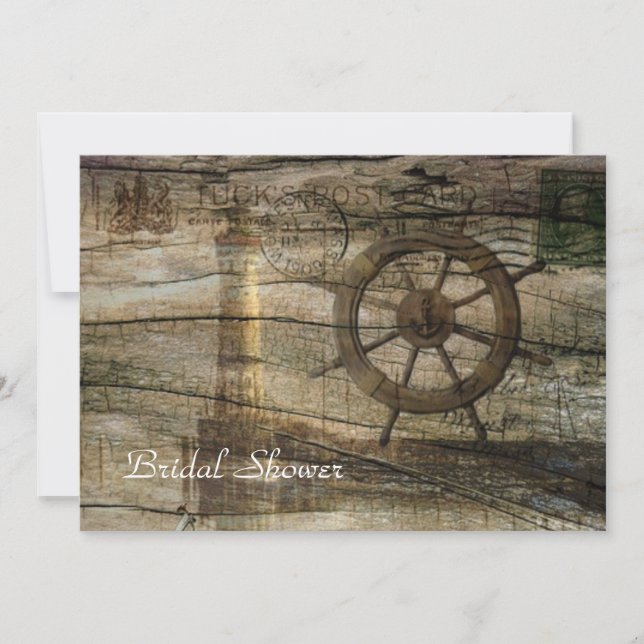 vintage  lighthouse beach wedding bridal shower invitation (Front)