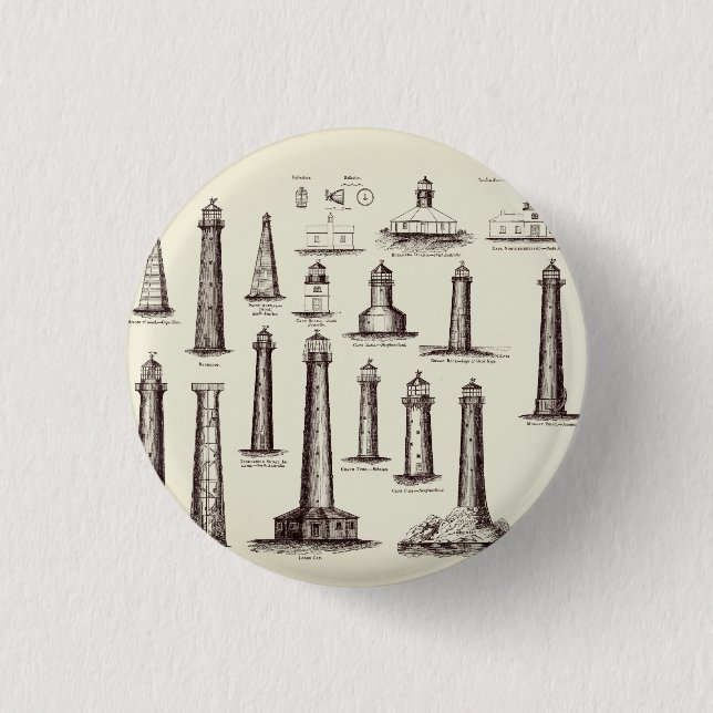 Vintage Lighthouse Collection 1 Inch Round Button (Front)