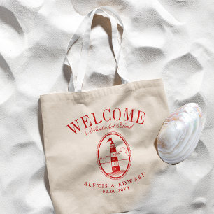 Vintage Lighthouse Custom Crimson Welcome Tote Bag