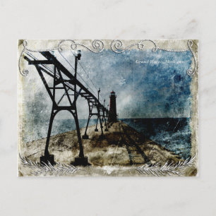 Vintage Lighthouse from the Pier Postcard