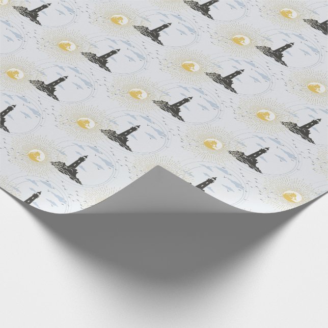 Vintage Lighthouse Illustration Pattern Wrapping P Paper (Corner)