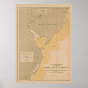 Vintage Lighthouse Map of NJ, MD and the Delaware Poster