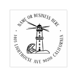 Vintage Lighthouse Nautical Name Return Address Self-inking Stamp