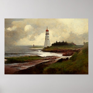 Vintage Lighthouse Painting Poster