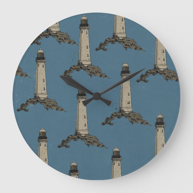 Vintage lighthouse pattern large clock (Front)