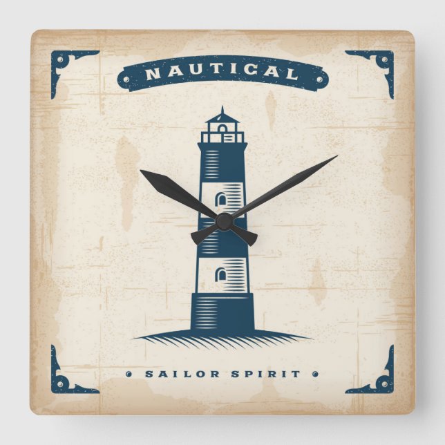 Vintage Lighthouse Poster 1 Square Wall Clock (Front)