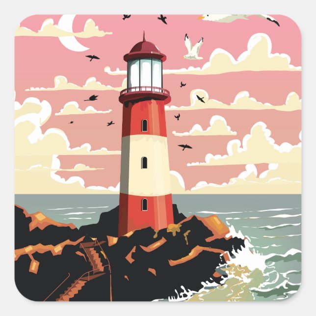 Vintage Lighthouse Square Sticker (Front)